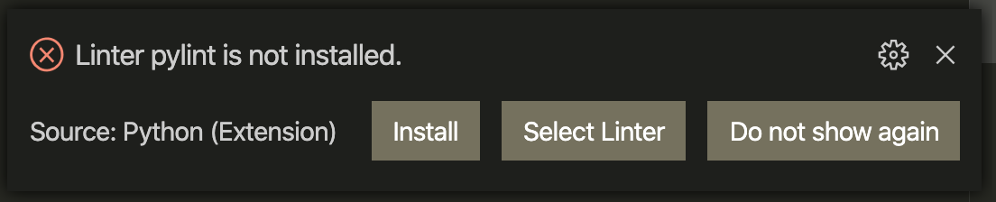 VSCode pylint not installed warning