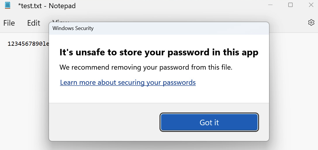Insecure password handling warning